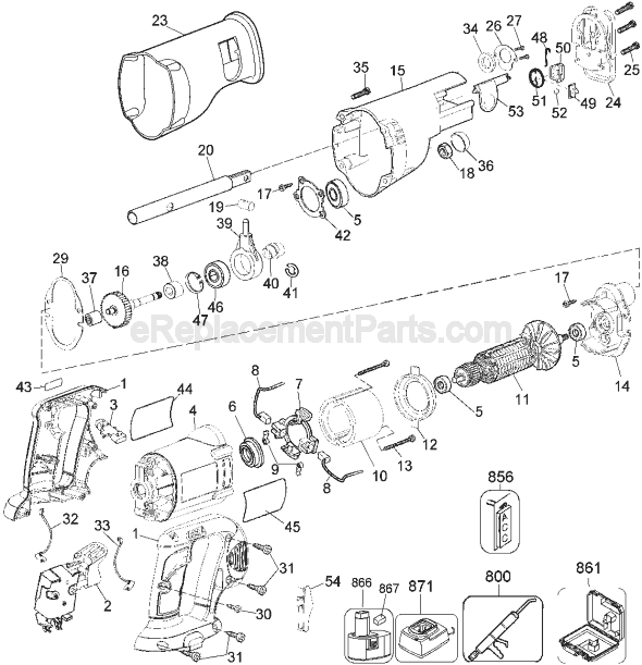 Page A Diagram and Parts List for DC385K Type 1 DeWALT Reciprocating Saw