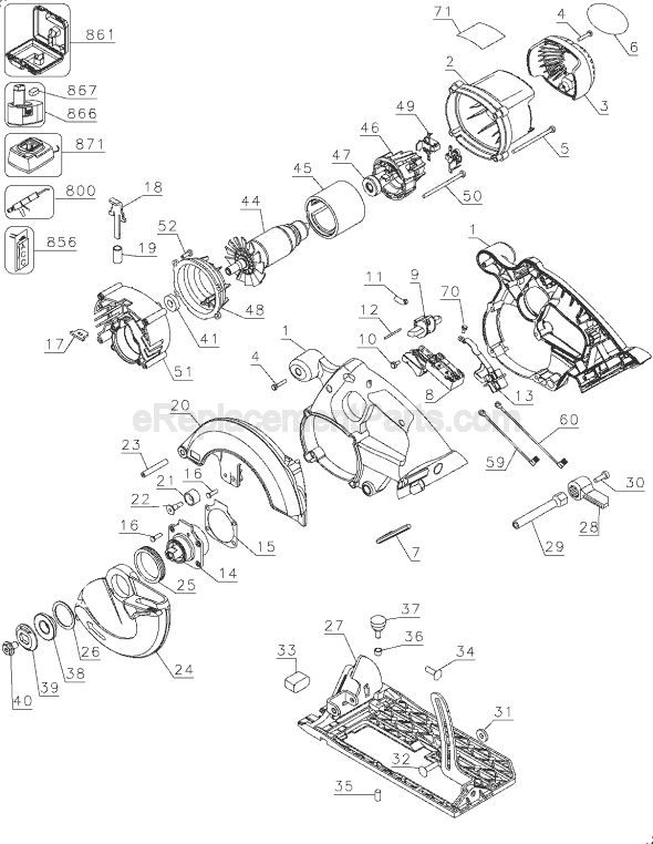 Page A Diagram and Parts List for DC390K Type 1 DeWALT Circular Saw