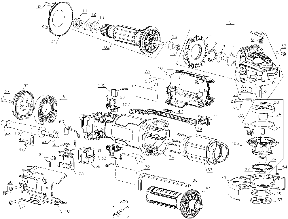Page A Diagram and Parts List for DWE43131 Type 2 DeWALT Angle Grinder