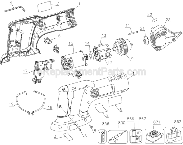 Page A Diagram and Parts List for DC495 Type 1 DeWALT Nibbler & Shears
