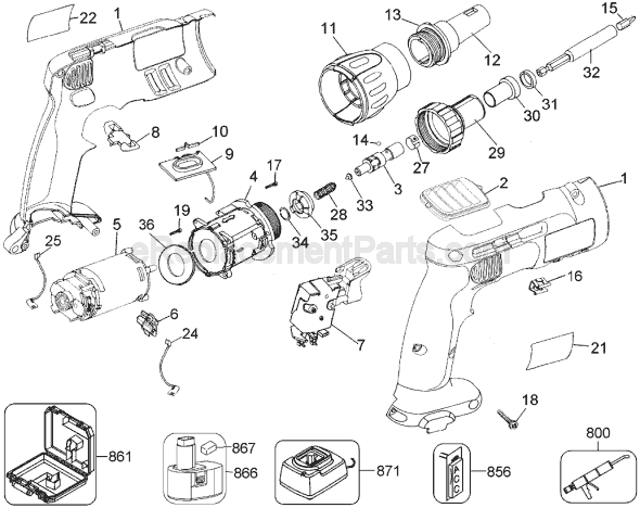 Page A Diagram and Parts List for DC520W Type 1 DeWALT Electric Drill