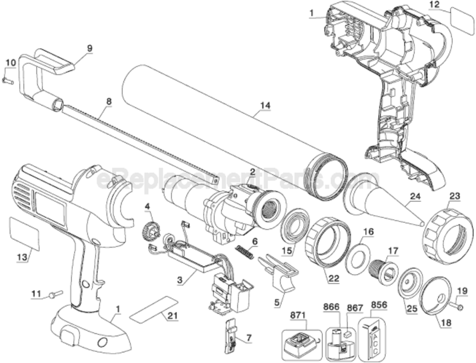 Page A Diagram and Parts List for DC547 Type 1 DeWALT Caulking Gun