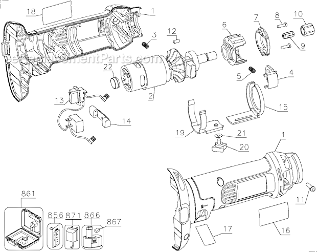 Page A Diagram and Parts List for DC550K Type 1 DeWALT Chop Saw