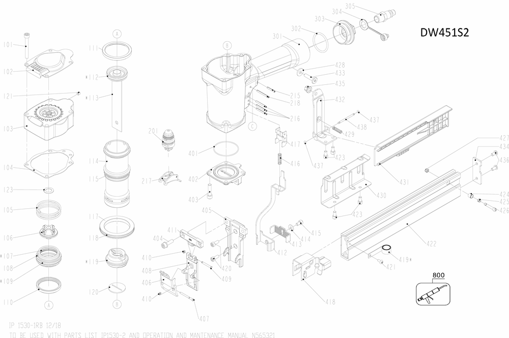 Diagram Diagram and Parts List for DW451S2R Type 0 DeWALT Nailer