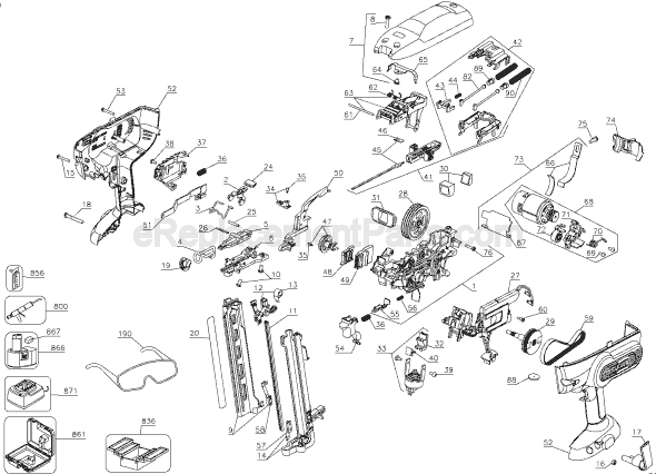 Page A Diagram and Parts List for DC614N Type 1 DeWALT Nailer