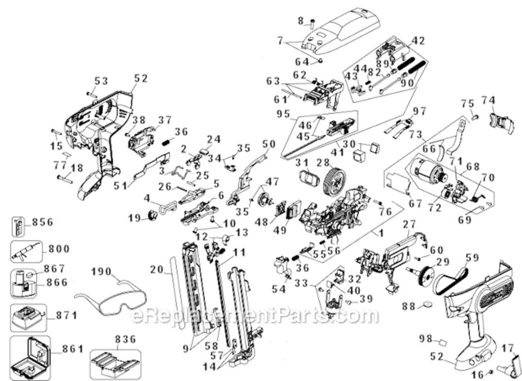 Page A Diagram and Parts List for DC618K Type 1 DeWALT Nailer