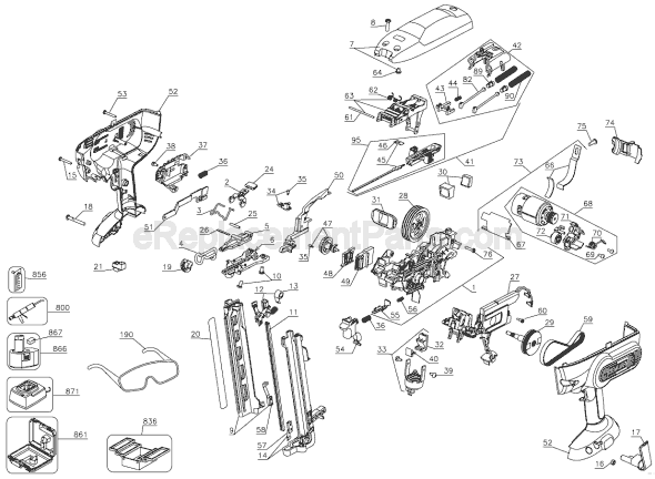 Page A Diagram and Parts List for DC619A Type 1 DeWALT Nailer