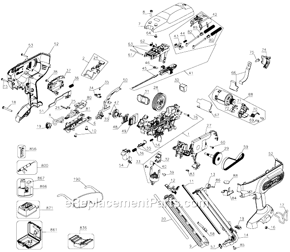 Page A Diagram and Parts List for DC628KA Type 1 DeWALT Nailer