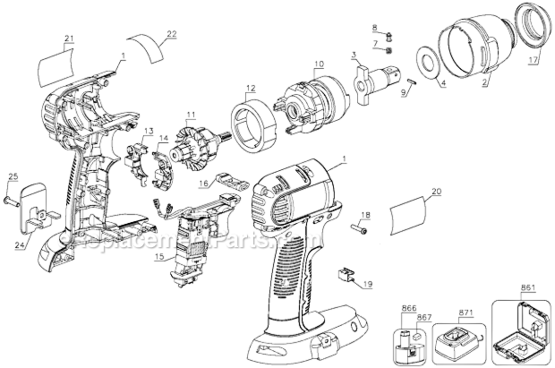 Page A Diagram and Parts List for DC820KA Type 1 DeWALT Impact Driver