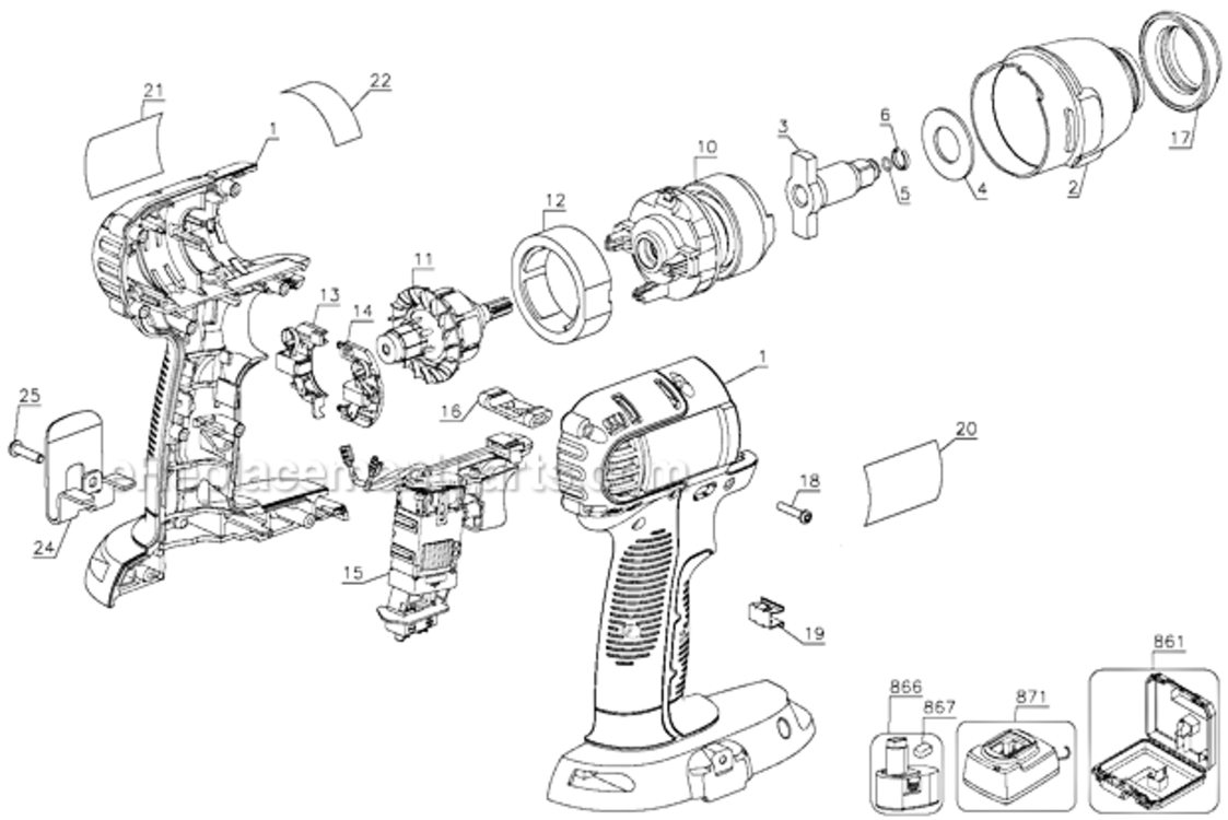 Page A Diagram and Parts List for DC823KA Type 2 DeWALT Impact Driver