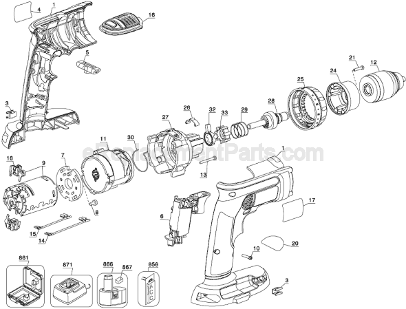 Page A Diagram and Parts List for DC926VA Type 1 DeWALT Hammer Drill