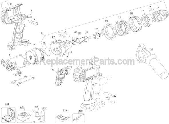 Page A Diagram and Parts List for DC927  DeWALT Hammer Drill