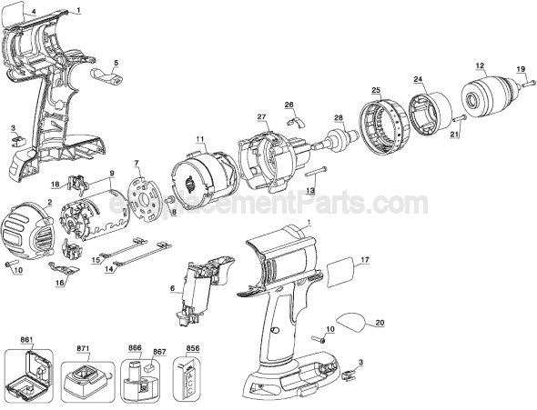 Page A Diagram and Parts List for DC930 Type 1 DeWALT Cordless Drill