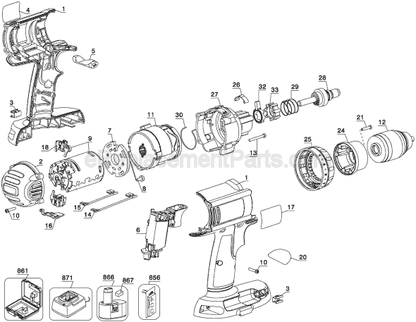 Page A Diagram and Parts List for DC935VA Type 1 DeWALT Hammer Drill