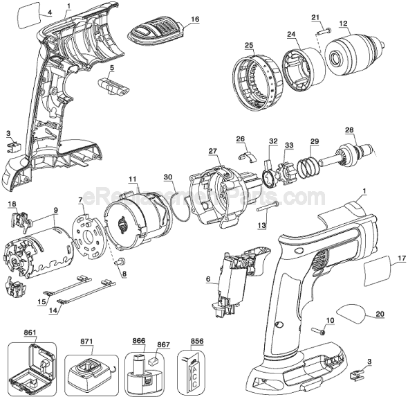 Page A Diagram and Parts List for DC936VA Type 1 DeWALT Hammer Drill