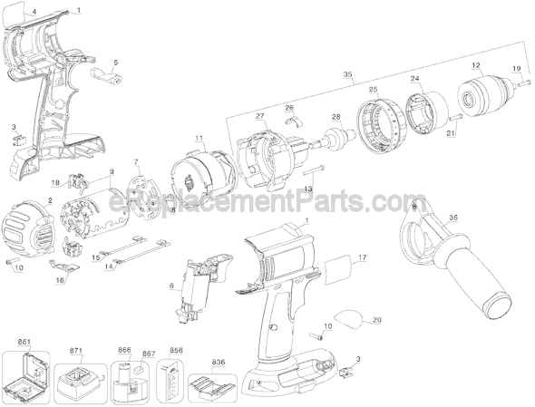 Page A Diagram and Parts List for DC940A  DeWALT Cordless Drill
