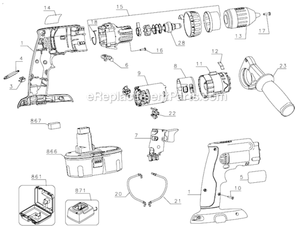 Page A Diagram and Parts List for DC989VA Type 1 DeWALT Hammer Drill