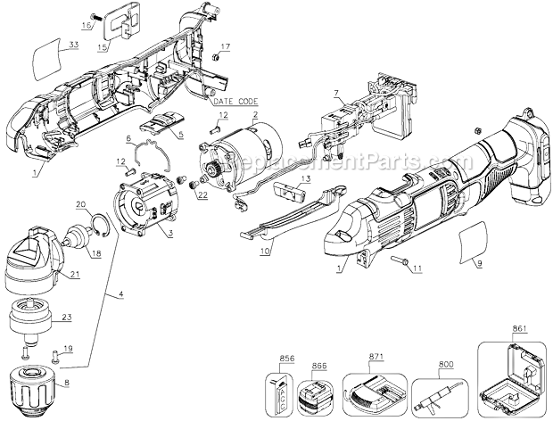 Page A Diagram and Parts List for DCD740B-B3 Type 1 DeWALT Cordless Drill