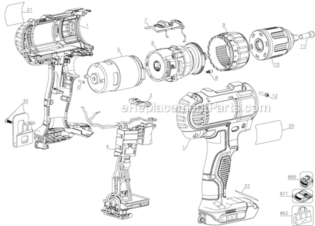 Page A Diagram and Parts List for DCD771 Type 1 DeWALT Cordless Drill