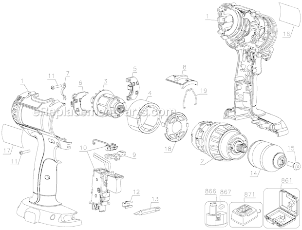 Page A Diagram and Parts List for DCD775KL Type 1 DeWALT Hammer Drill