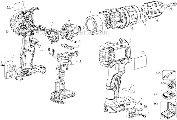 Page A Diagram and Parts List for DCD780C2 Type 1 DeWALT Cordless Drill