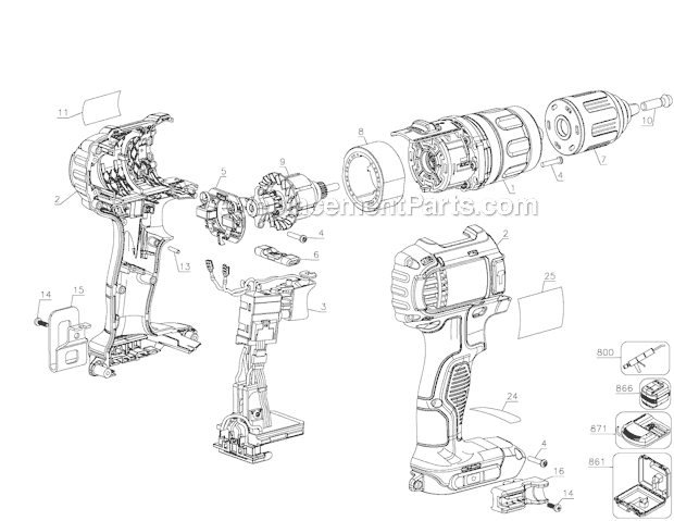Page A Diagram and Parts List for DCD785C2-B2 Type 1 DeWALT Hammer Drill