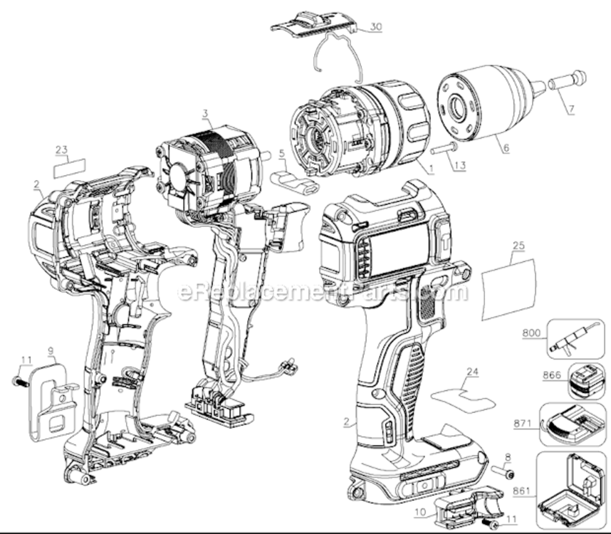 Page A Diagram and Parts List for DCD790D2 Type 1 DeWALT Cordless Drill