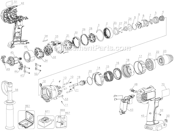 Page A Diagram and Parts List for DCD950 Type 1 DeWALT Hammer Drill
