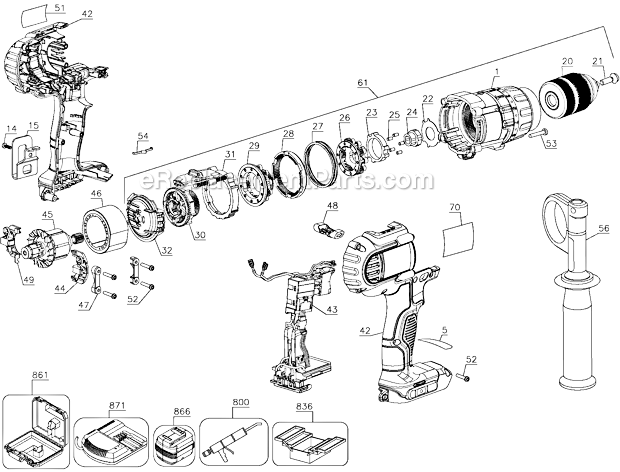 Page A Diagram and Parts List for DCD985B Type 1 DeWALT Hammer Drill