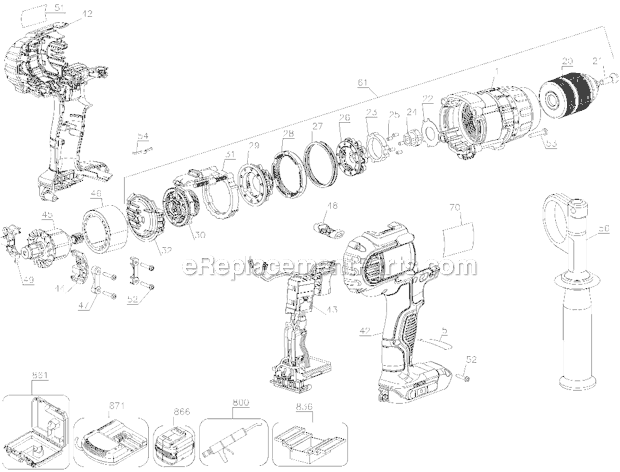 Page A Diagram and Parts List for DCD985L2 Type 1 DeWALT Hammer Drill