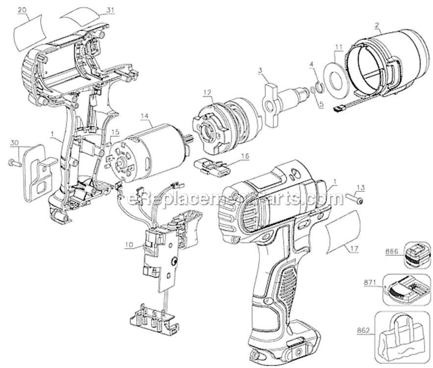 Page A Diagram and Parts List for DCF813S2 Type 1 DeWALT Impact Driver