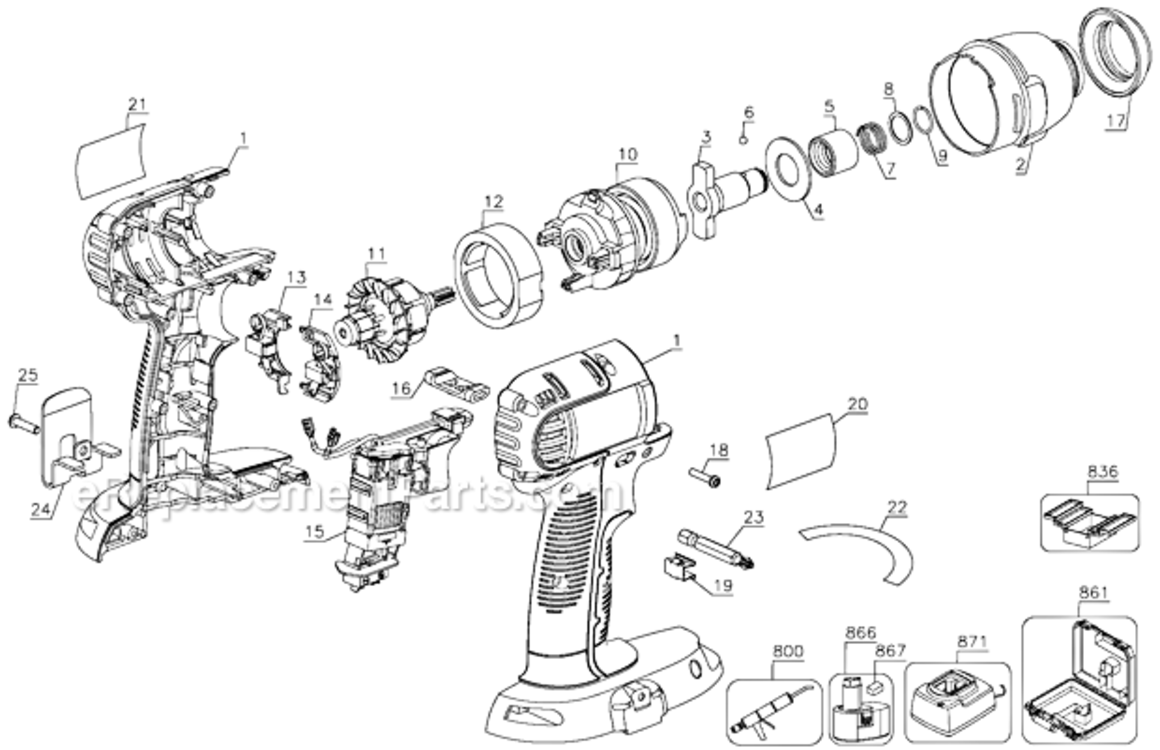 Page A Diagram and Parts List for DCF826KL Type 1 DeWALT Impact Driver