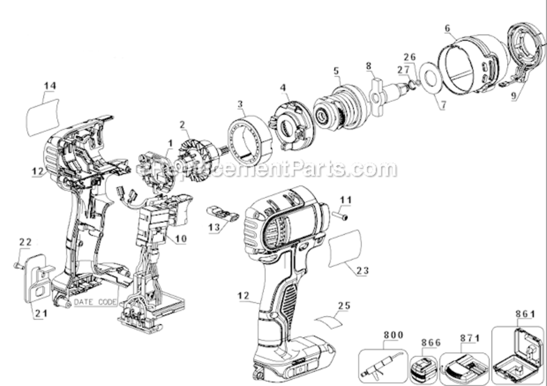 Page A Diagram and Parts List for DCF880HL2 Type 1 DeWALT Impact Driver