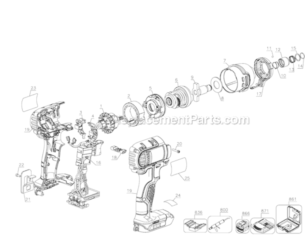 Page A Diagram and Parts List for DCF885L2 Type 1 DeWALT Impact Driver