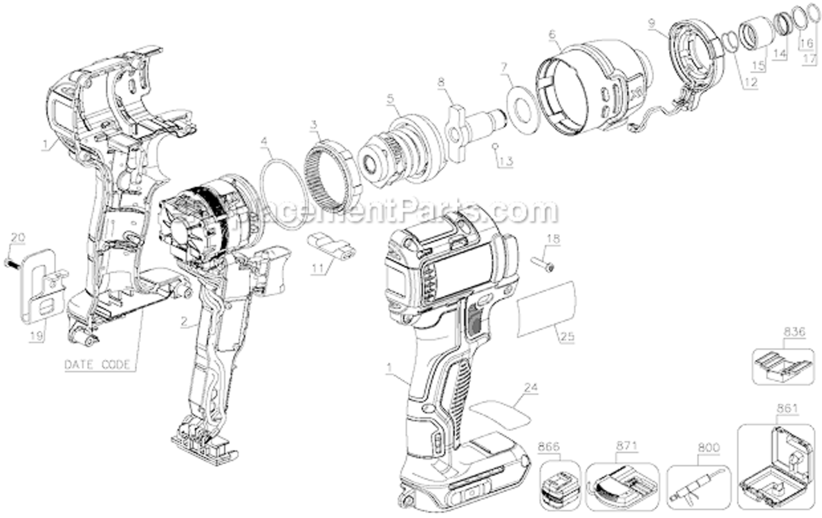 Page A Diagram and Parts List for DCF886M2  DeWALT Impact Driver