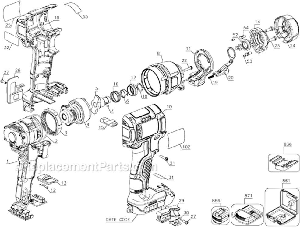 Page A Diagram and Parts List for DCF895L2 Type 1 DeWALT Impact Driver