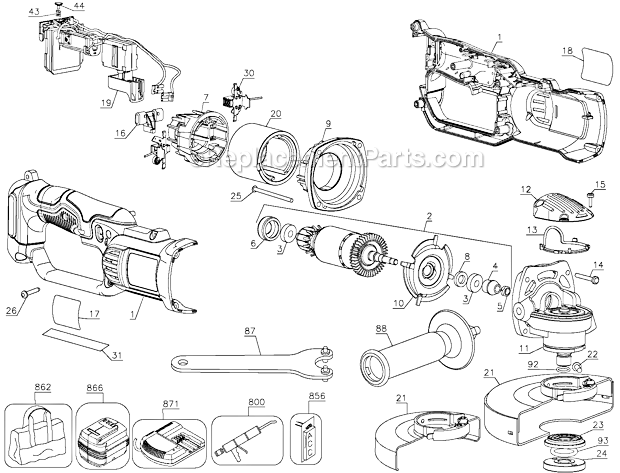 Page A Diagram and Parts List for DCG412L2 Type 1 DeWALT Chop Saw