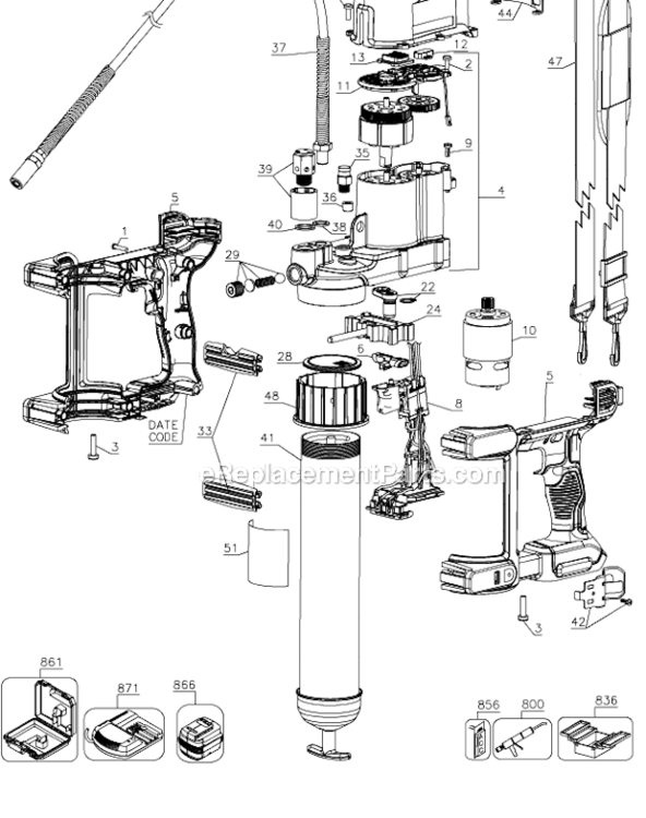 Page A Diagram and Parts List for DCGG571M1 Type 1 DeWALT Caulking Gun