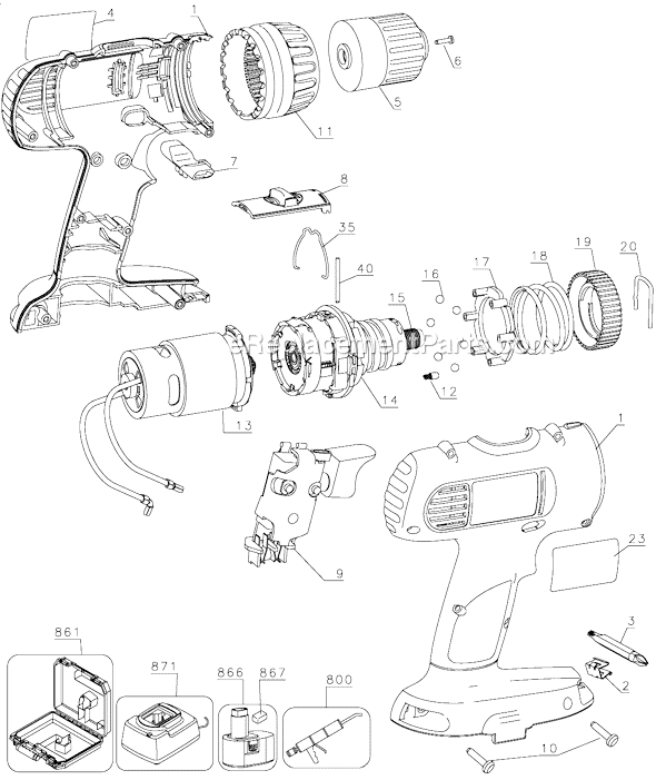 Page A Diagram and Parts List for DCK759 Type 1 DeWALT Cordless Drill