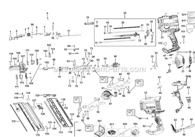 Page A Diagram and Parts List for DCN692M1 Type 1 DeWALT Nailer