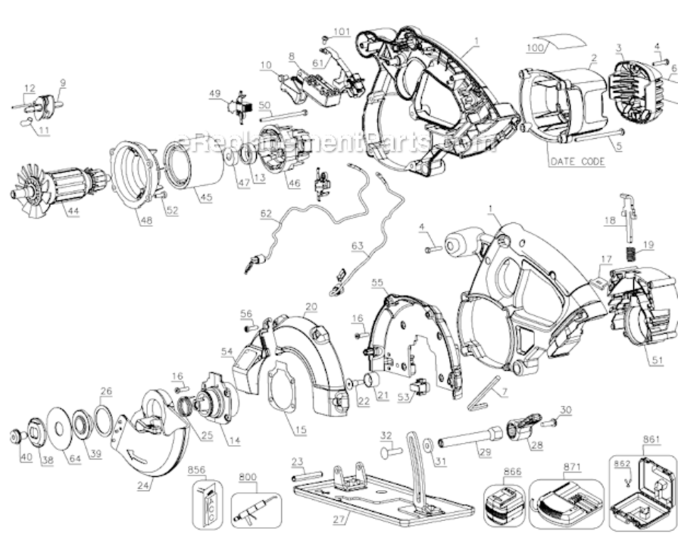 Page A Diagram and Parts List for DCS372KA Type 1 DeWALT Circular Saw