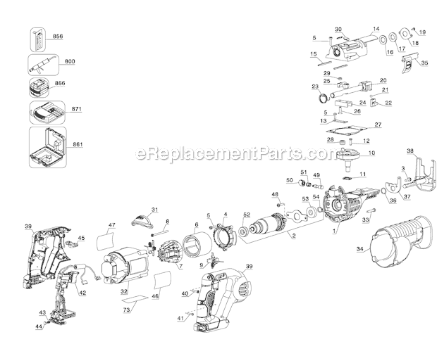 Page A Diagram and Parts List for DCS380L1 Type 1 DeWALT Reciprocating Saw