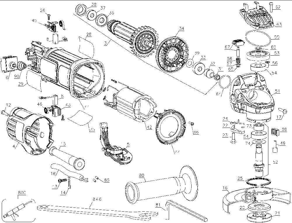 Page A Diagram and Parts List for DWE4120N Type 2 DeWALT Angle Grinder