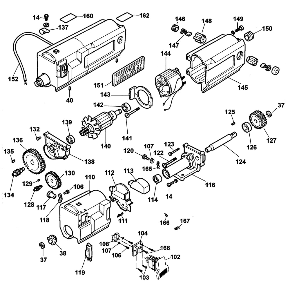 Motor Diagram and Parts List for DW733TY2  DeWALT Planer Jointer