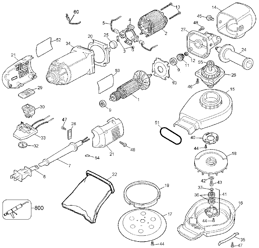 Exploded Diagram A Diagram and Parts List for DW443-AU Type 1 DeWALT Orbital or Palm Sander
