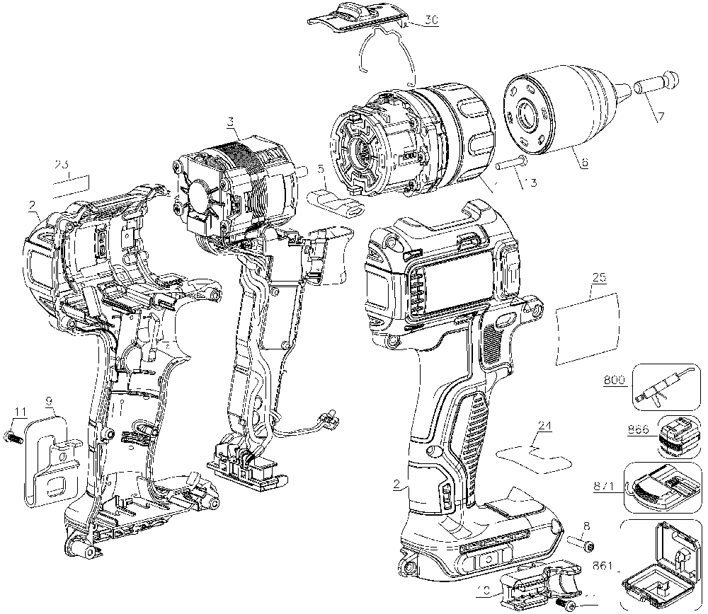 Page A Diagram and Parts List for DCD790D2 Type 2 DeWALT Cordless Drill