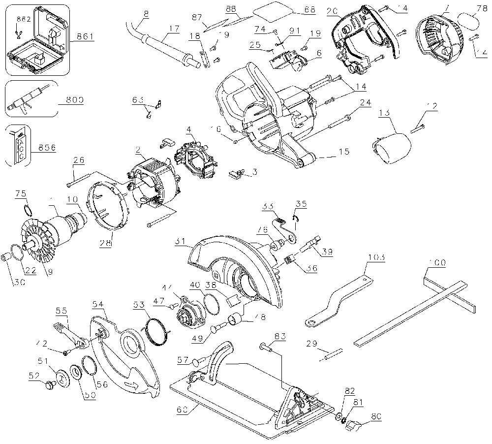 Page A Diagram and Parts List for DW367 Type 3 DeWALT Circular Saw