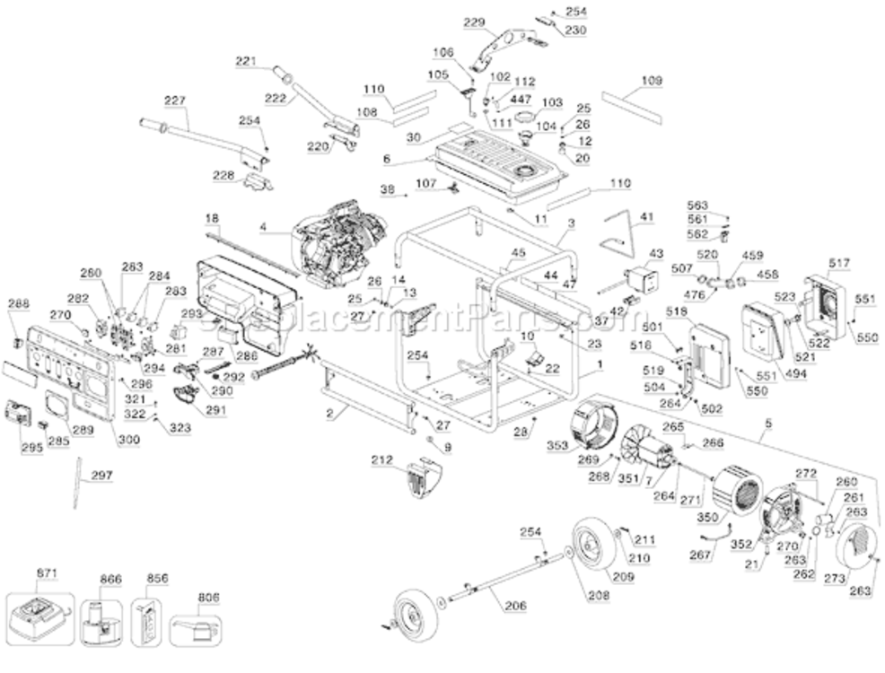 Page E Diagram and Parts List for DG7000BC Type 1 DeWALT Generator