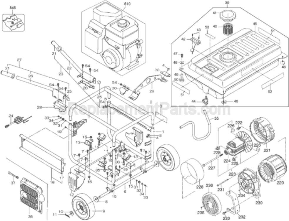 Page A Diagram and Parts List for DG7000 Type 1 DeWALT Generator