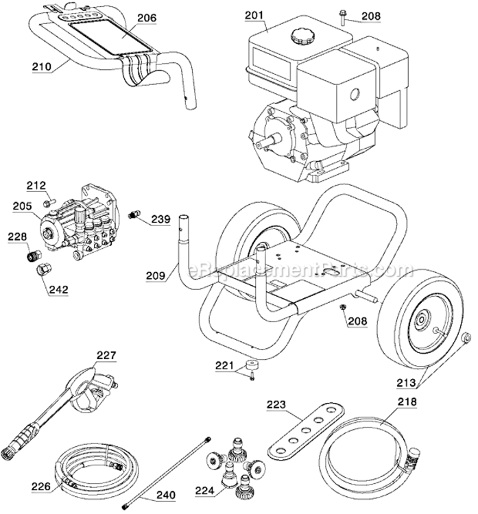Page A Diagram and Parts List for DH4240 Type 0 DeWALT Pressure Washer